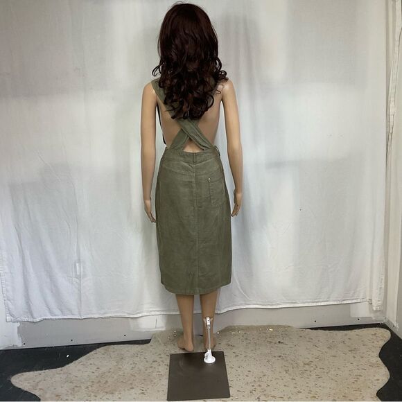 ZARA khaki corduroy pinafore midi cotton overall dress M - Picture 4 of 15